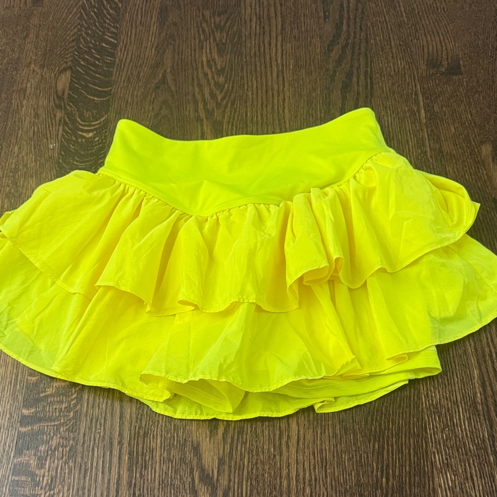Free People Neon Yellow Ruffled Mini Skirt